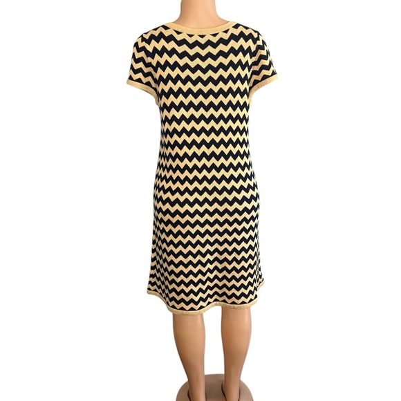 Lilly Pulitzer Santana Gold Metallic Blue Chevron Wool Blend Sweater Dress - Picture 8 of 10
